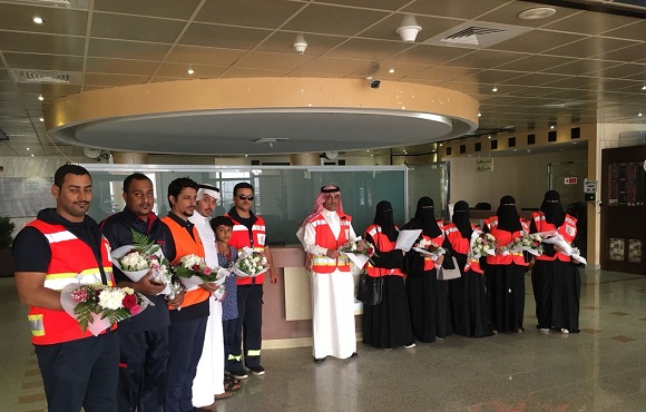 فريق التطوع التابع للهلال الاحمر بمدينة طريف يقوم بزيارة للمرضى والمنومين بمستشفى طريف العام