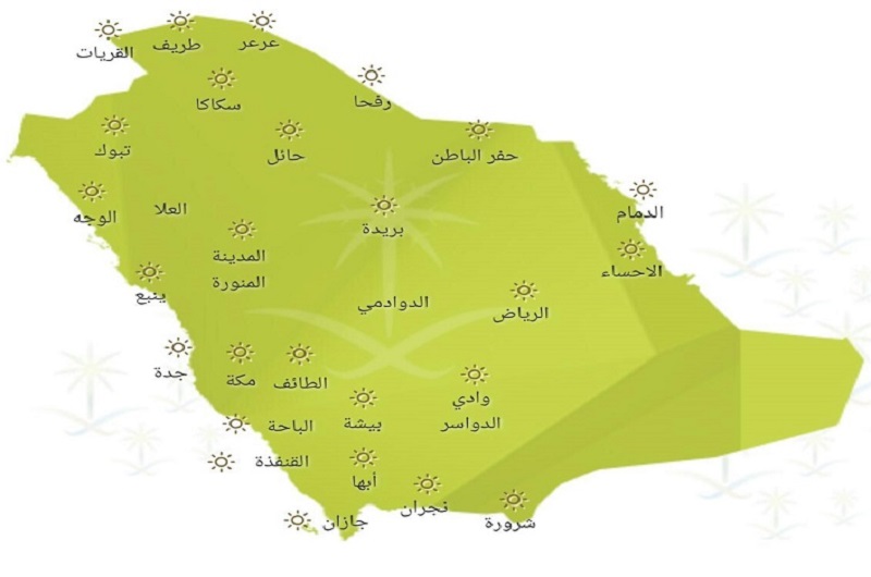 حالة الطقس المتوقعة ليوم الثلاثاء 1440/4/11هـ