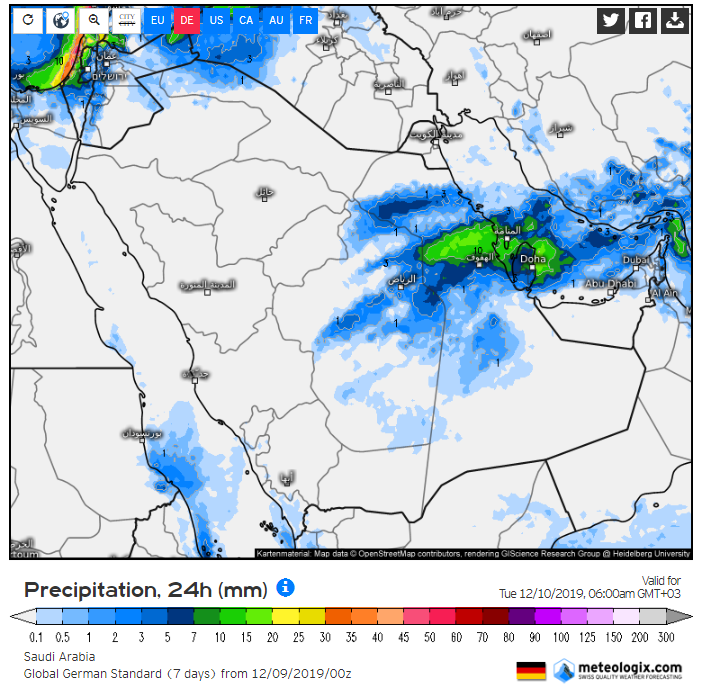 المسند : حالة مطرية تؤثر في 3 مناطق بينها الحدود الشمالية