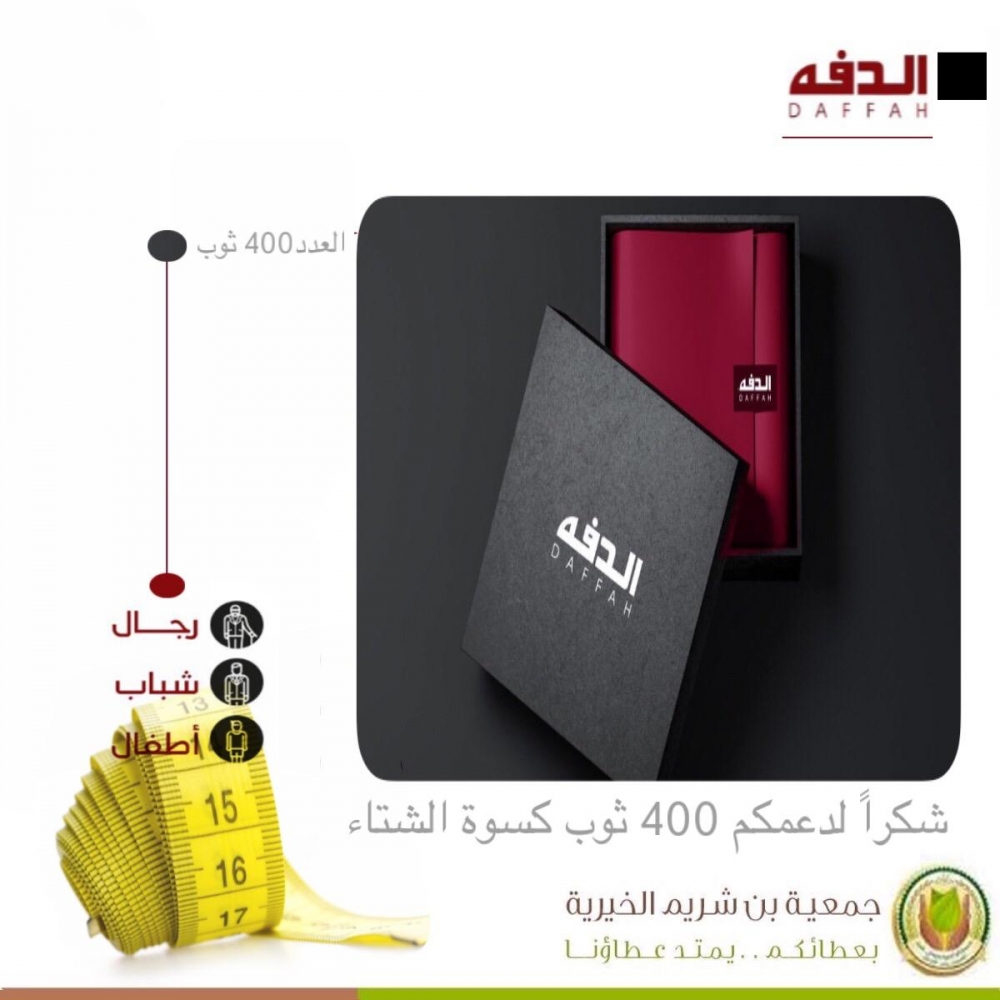 جمعية ابن شريم الخيرية توزع 400 ثوب شتوي للمستفيدين