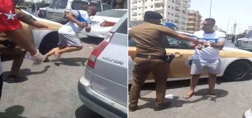 شاهد .. لص مقيد بـ “كلبشات” يهرب من رجل أمن بجدة بعد سرقة مركبة