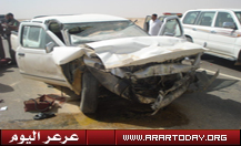 حادث صدم من الخلف شرق رفحاء يسفر عن وفاة اربع أشخاص واصابة شخص ( صور الحادث )