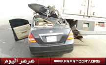 حادث صدم من الخلف شرق مركز العويقيلة يسفر عن وفاة وحالتي اصابة ( صور الحادث )